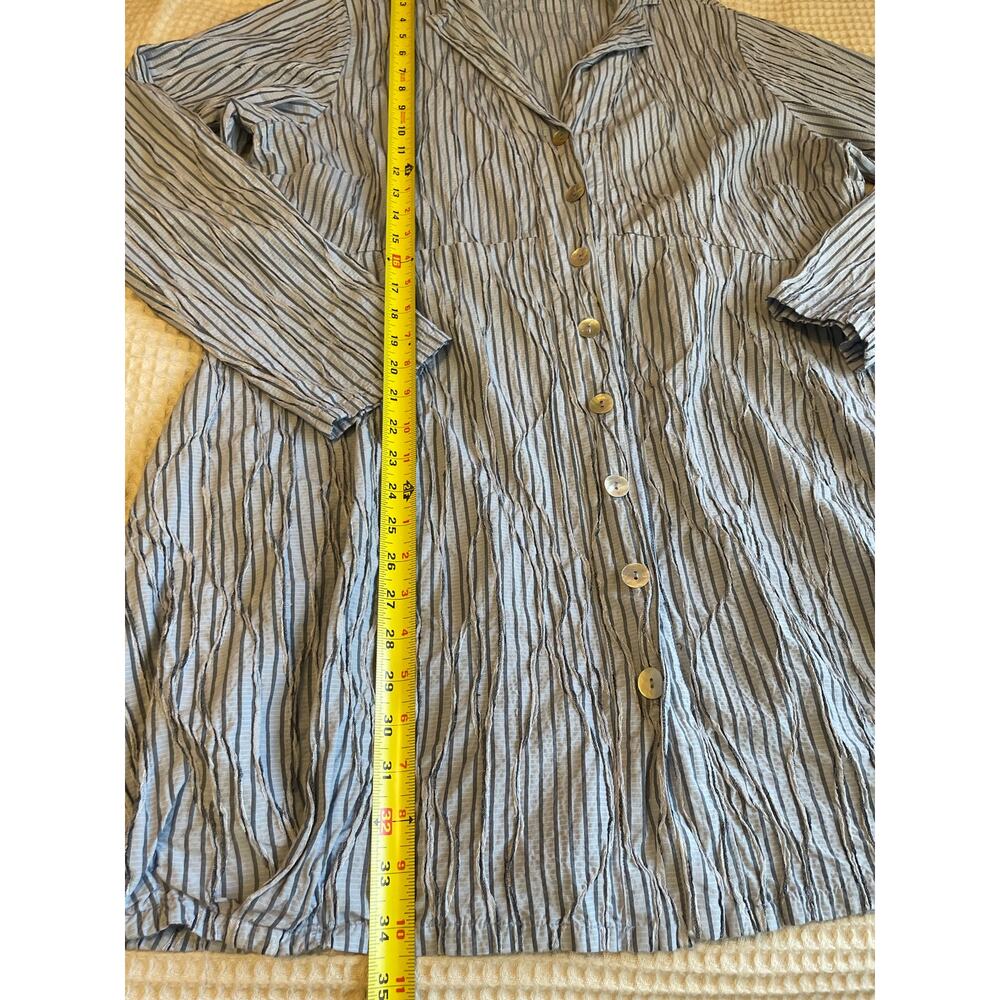 Cut Loose Button Up Long Sleeve Collared Striped Light Blue Mini Dress Large - Picture 6 of 11